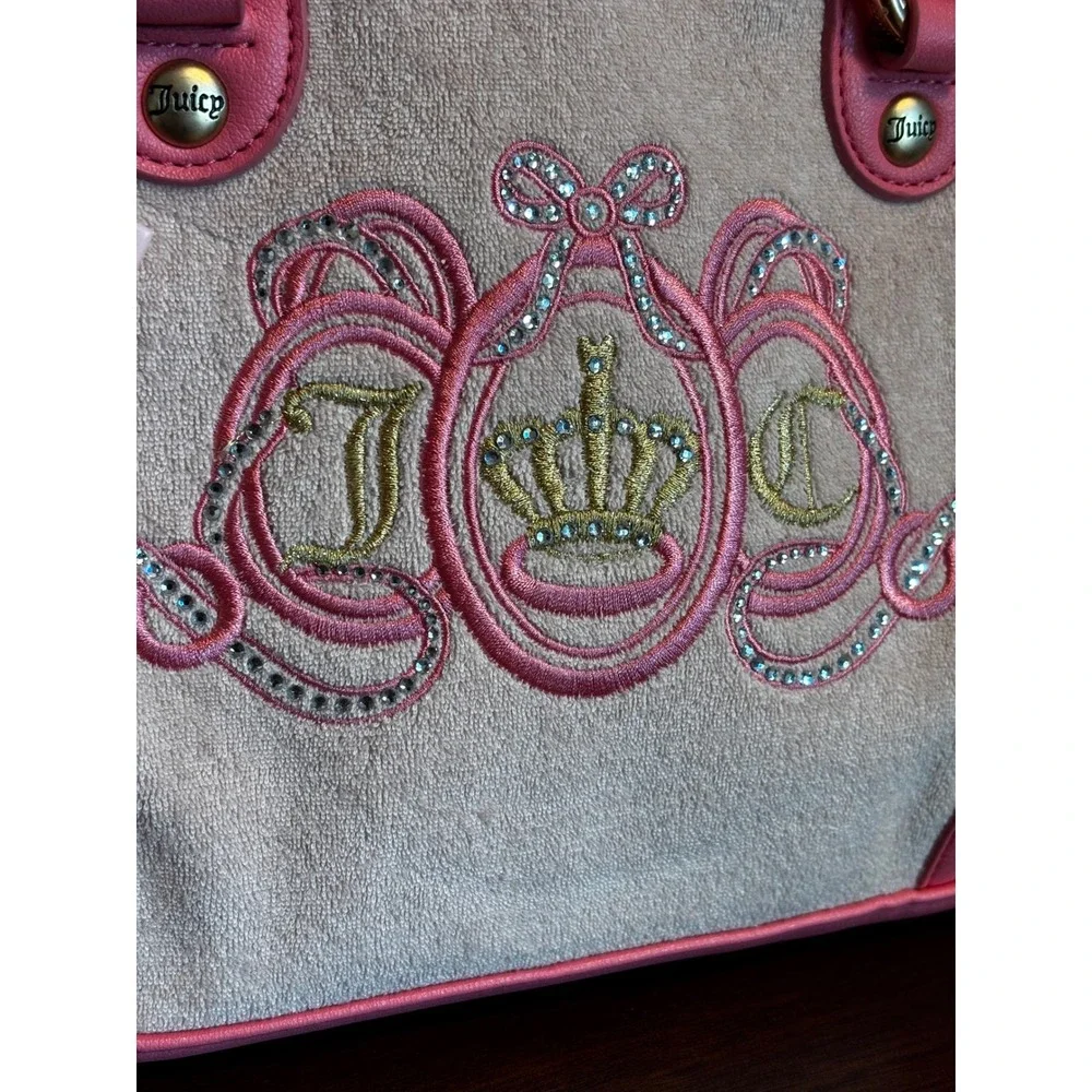 Juicy Couture Juicy Lovers Club Bowler Bag Pink Diamond Velour Satchel 11JCD1SMX